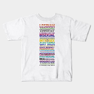 LGBTQ+ flags in text Kids T-Shirt